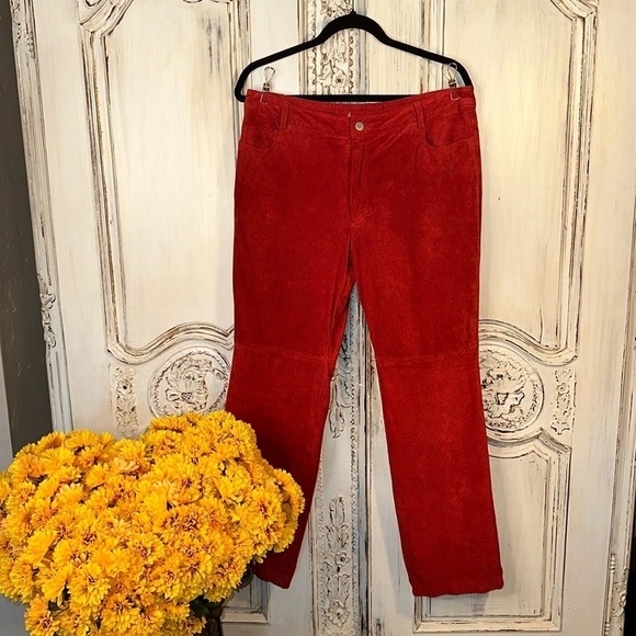 Red Suede Five Pocket Jeans Straight Leg Fully Lined Size M-L VINTAGE - Picture 1 of 10